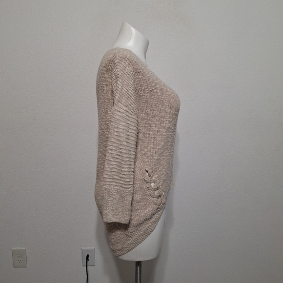 Express "NEW" Tan White Coquette Coastal Marled Lace Up Side Tunic Sweater Sz M - Picture 4 of 13
